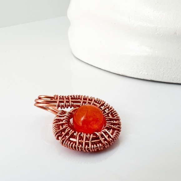 Artisan Copper Wire Wrap Carnelian Pendant - Picture 4 of 10
